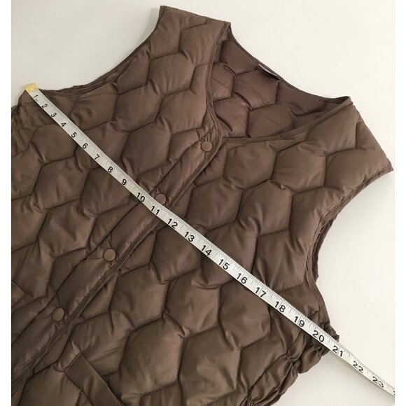 Korean Fashion Puffer Vest New Womens Medium Polyester Filled Quilted Brown - Picture 9 of 11